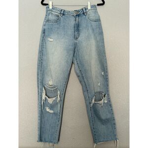 Abrand Jeans Distressed Light Wash Straight HighRise Raw Hem 100% Cotton Size 30